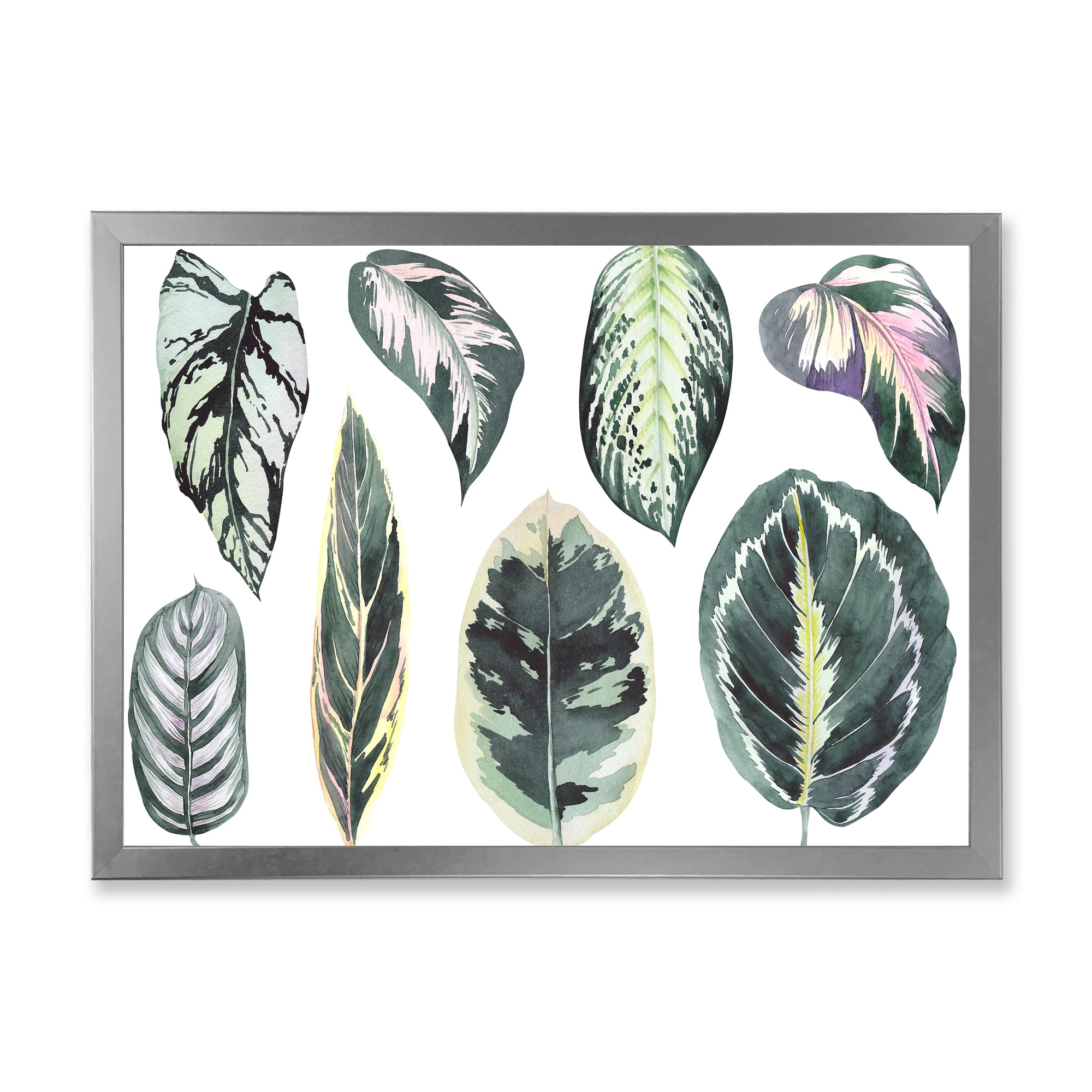 Designart 'Tropical Calathea Leaves On White' Bohemian & Eclectic Framed Art Print