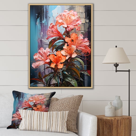 Designart "Tropical Color Explosion" Hibiscus Floater Framed Canvas Wall Art