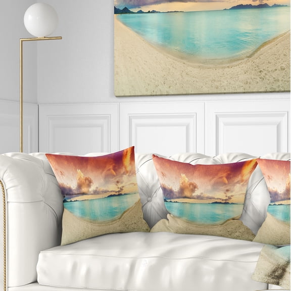 Designart Tropical Colorful Sunset with Pond - Landscape Printed Throw Pillow - 18x18