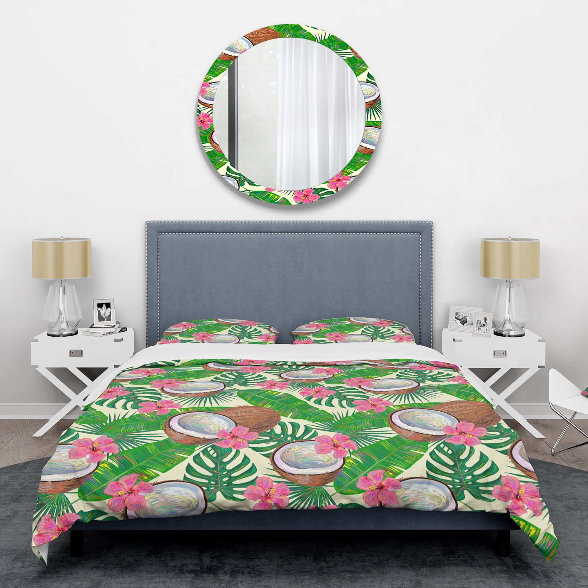 Designart 'Tropical Cooconut and Jungle Flowers' Mid-Century Modern Duvet Cover Set