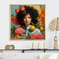 thumbnail image 1 of Designart "Tropical Couture of African American Woman II" People Framed Wall Art - Traditional Yellow Animal Nursery Entryway Framed Wall Art Print, 1 of 6