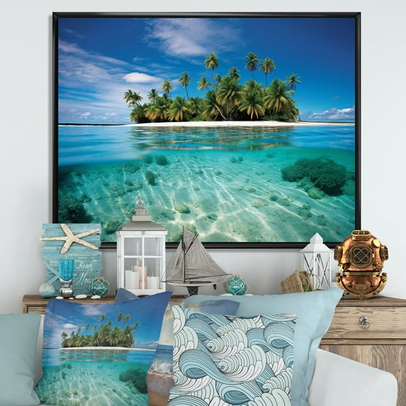 Designart "Tropical Escape Beach Photo V" Nautical & Beach Floater Framed Wall Art Living Room