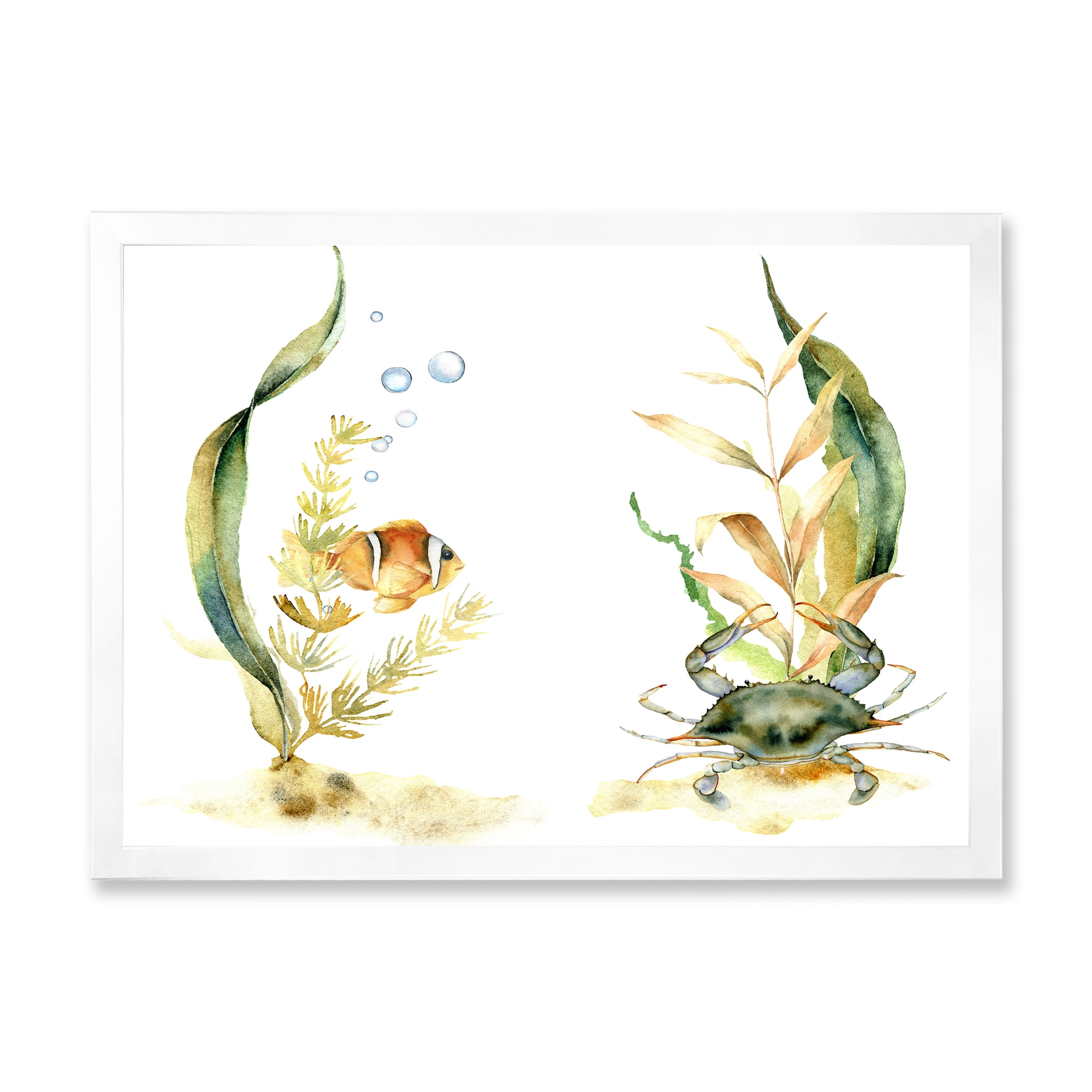 Designart 'Tropical Fish With Air Bubble and Algae' Traditional Framed Art Print