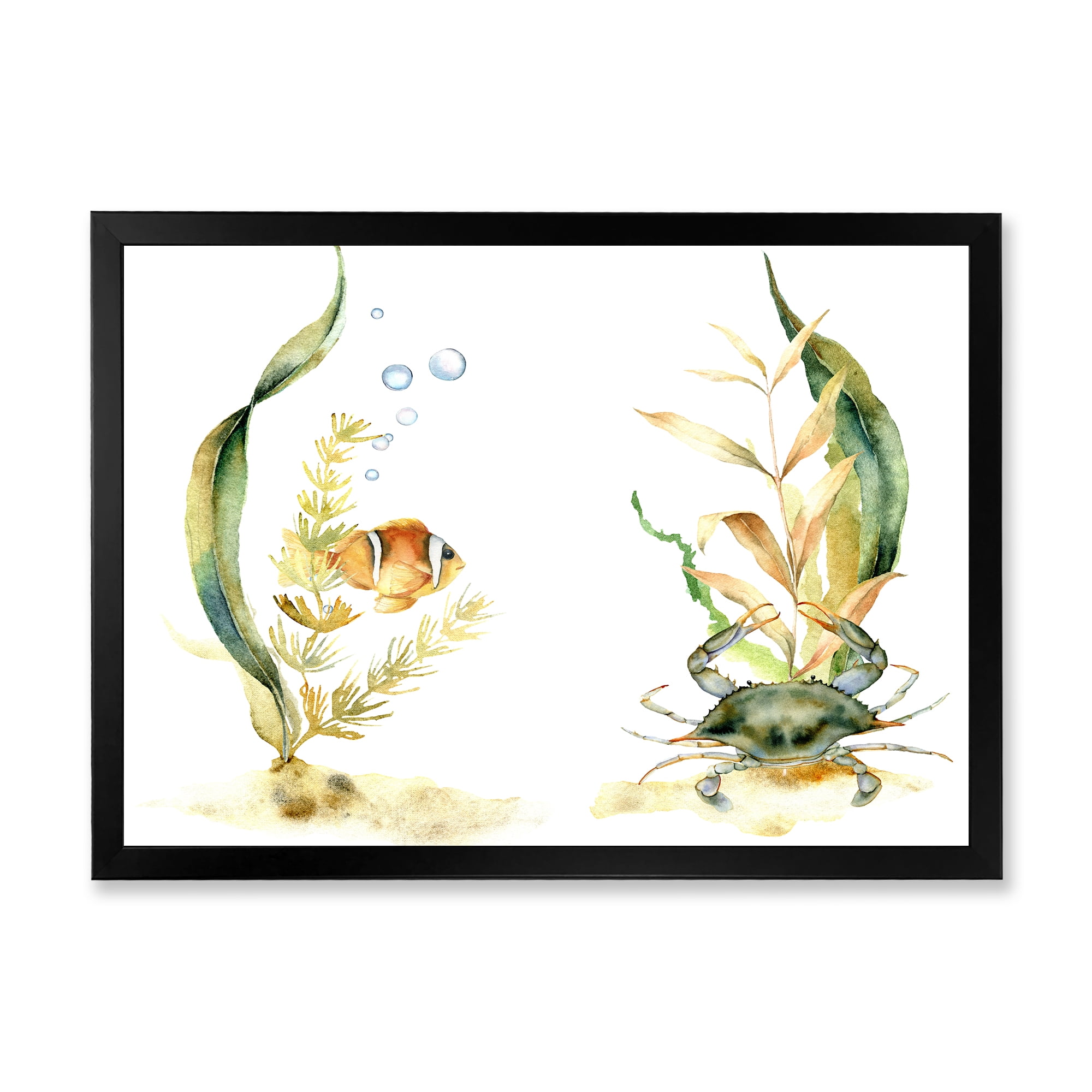 Designart 'Tropical Fish With Air Bubble and Algae' Traditional Framed Art Print