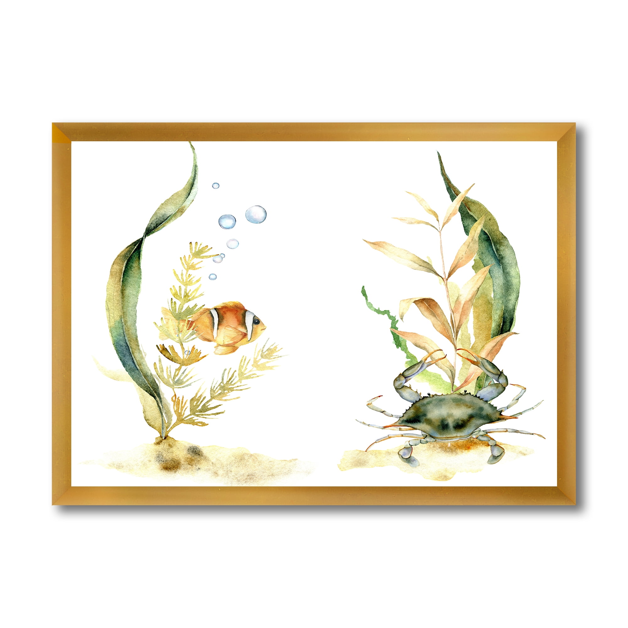 Designart 'Tropical Fish With Air Bubble and Algae' Traditional Framed Art Print