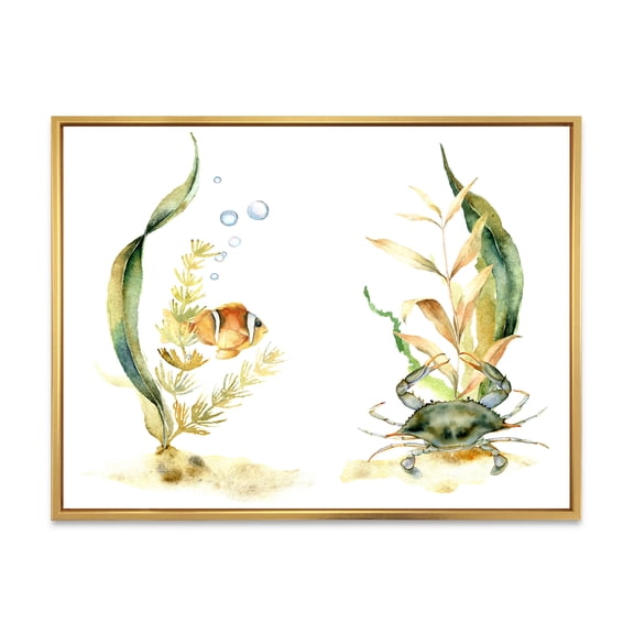 Designart 'Tropical Fish With Air Bubble and Algae' Traditional Framed Canvas Wall Art Print