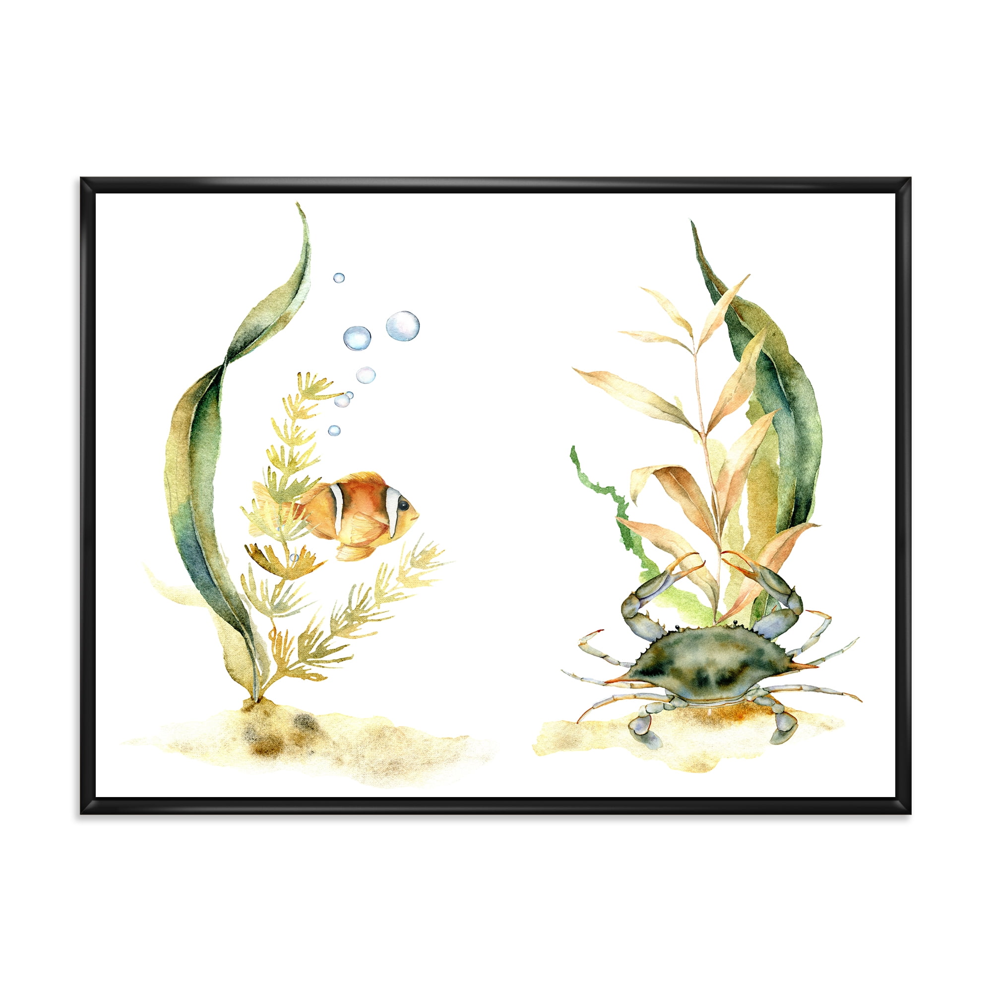 Designart 'Tropical Fish With Air Bubble and Algae' Traditional Framed Canvas Wall Art Print