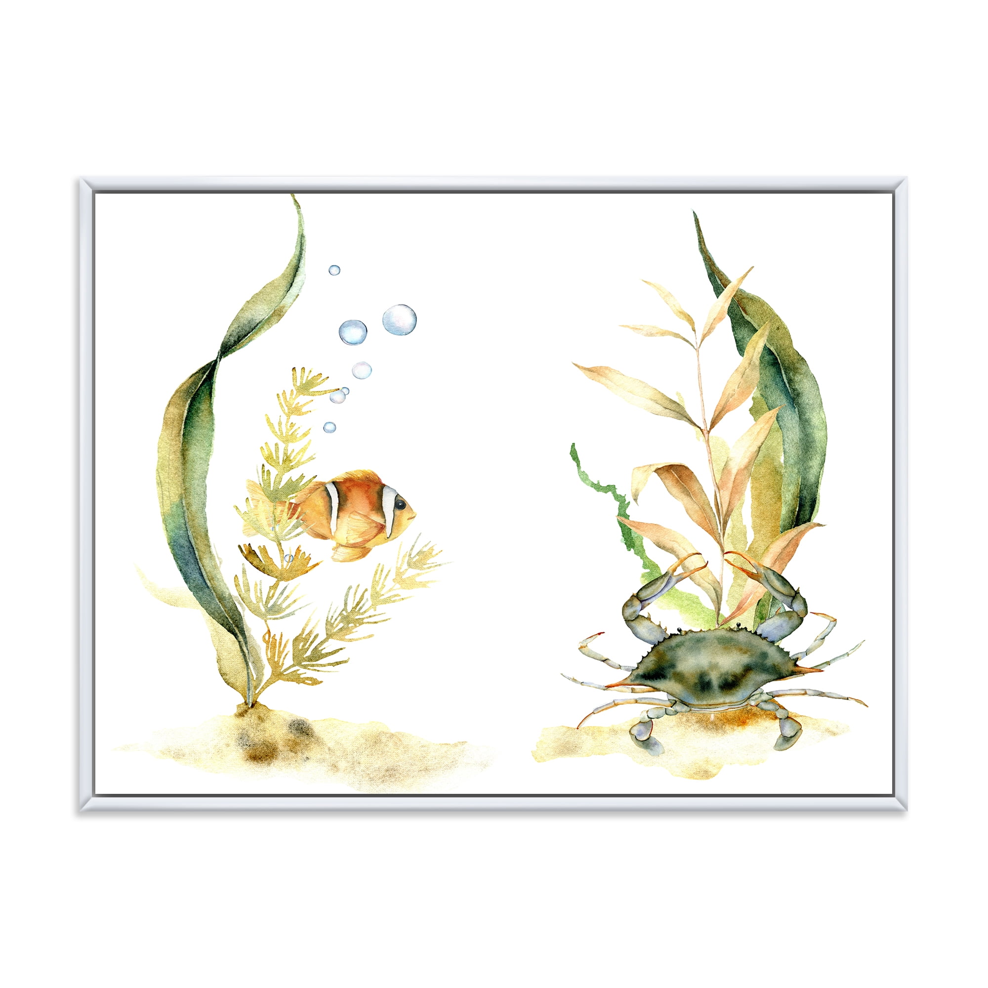 Designart 'Tropical Fish With Air Bubble and Algae' Traditional Framed Canvas Wall Art Print