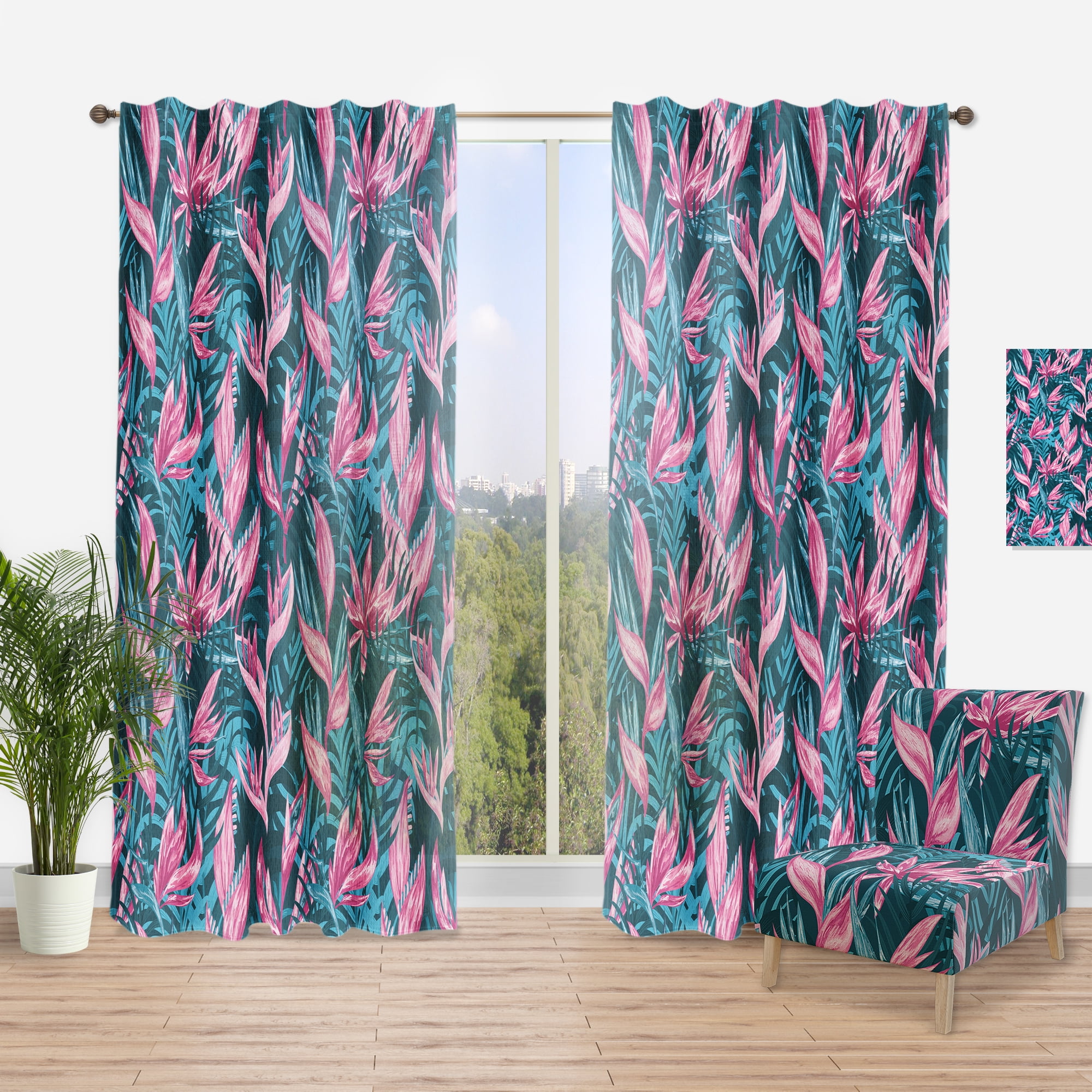 Designart 'Tropical Flowers I' Mid-Century Modern Curtain Panel