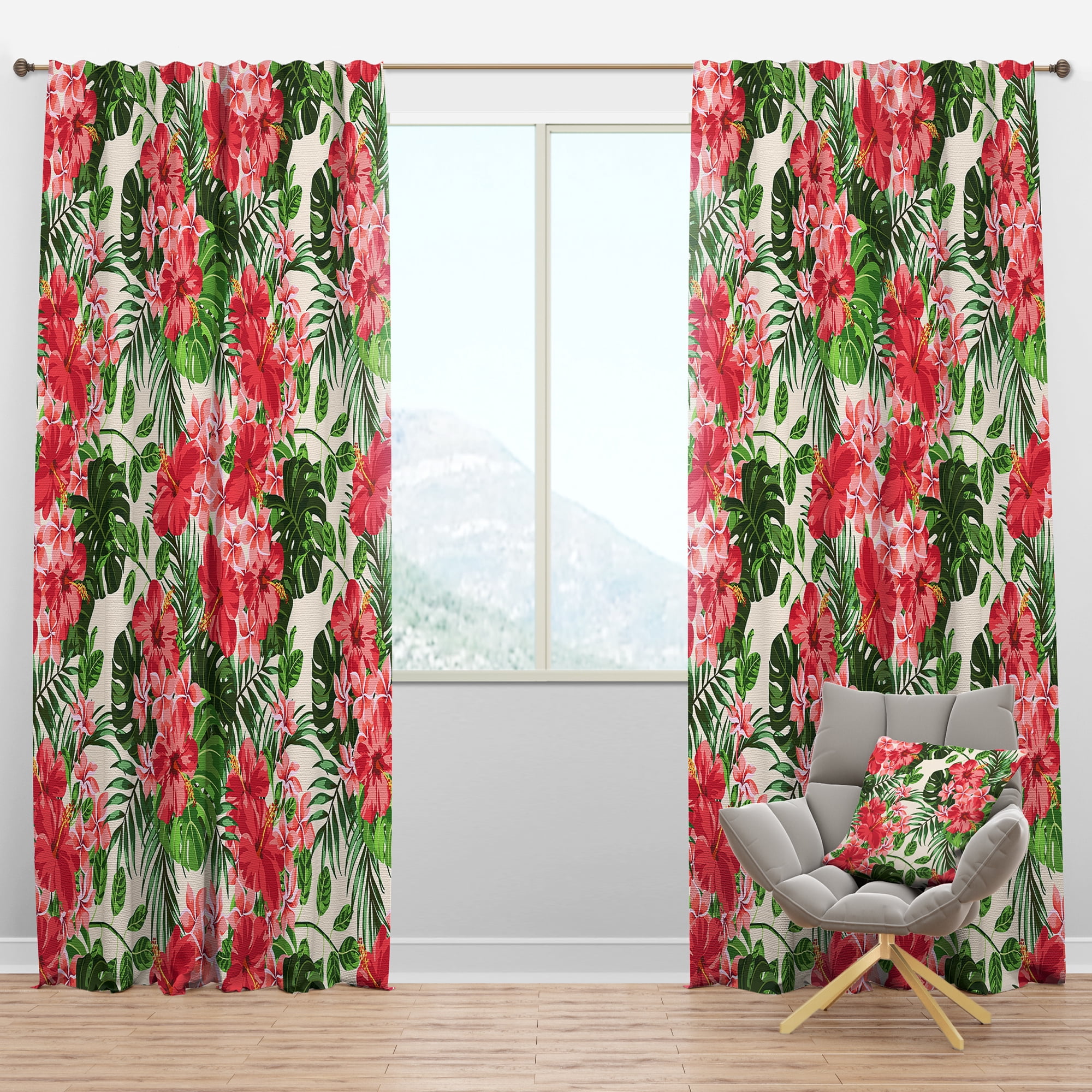 Designart 'Tropical Flowers and Leaves I' Mid-Century Modern Blackout Curtain Panel
