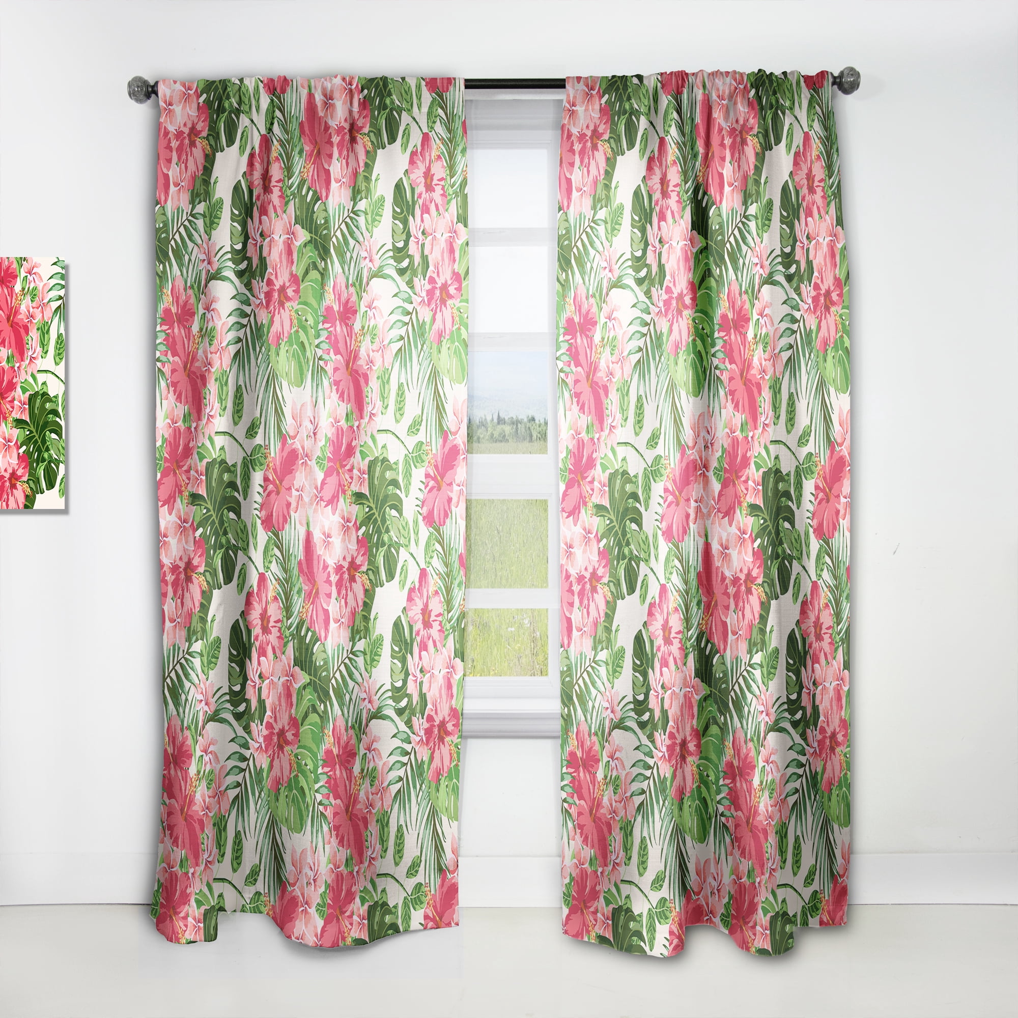 Designart 'Tropical Flowers and Leaves I' Mid-Century Modern Curtain Panel