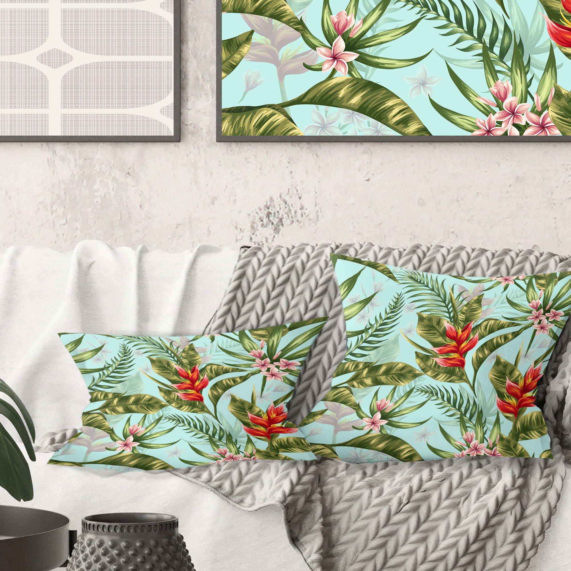 Designart Tropical Foliage II' Mid-Century Modern Throw Pillow - 18x18