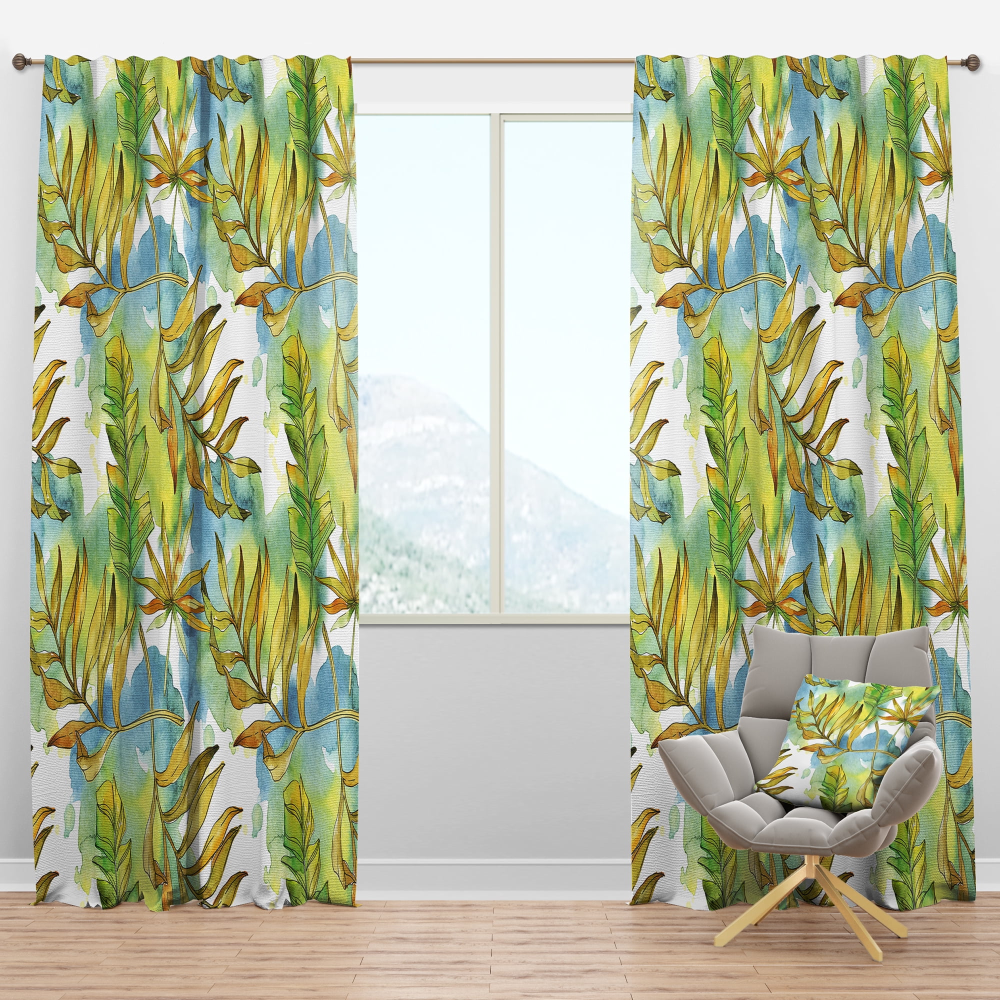 Designart 'Tropical Foliage Retro Pattern' Mid-Century Modern Blackout Curtain Panel
