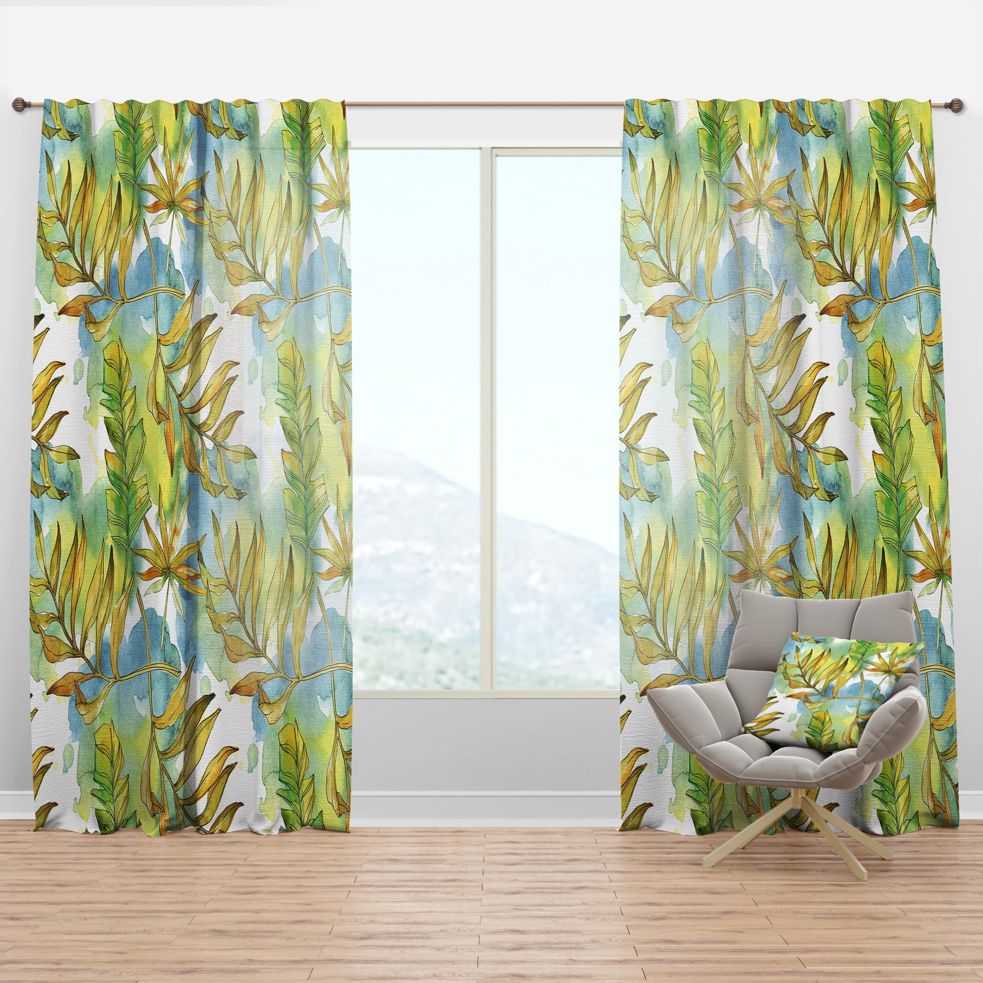 Designart 'Tropical Foliage Retro Pattern' Mid-Century Modern Curtain Panel