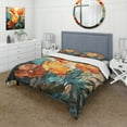 thumbnail image 1 of Designart "Tropical Foliage in Orange and Green II" Tropical Bedding Covert Set - Palms & Palm Trees Green Floral Bed Set With 2 Shams, 1 of 6