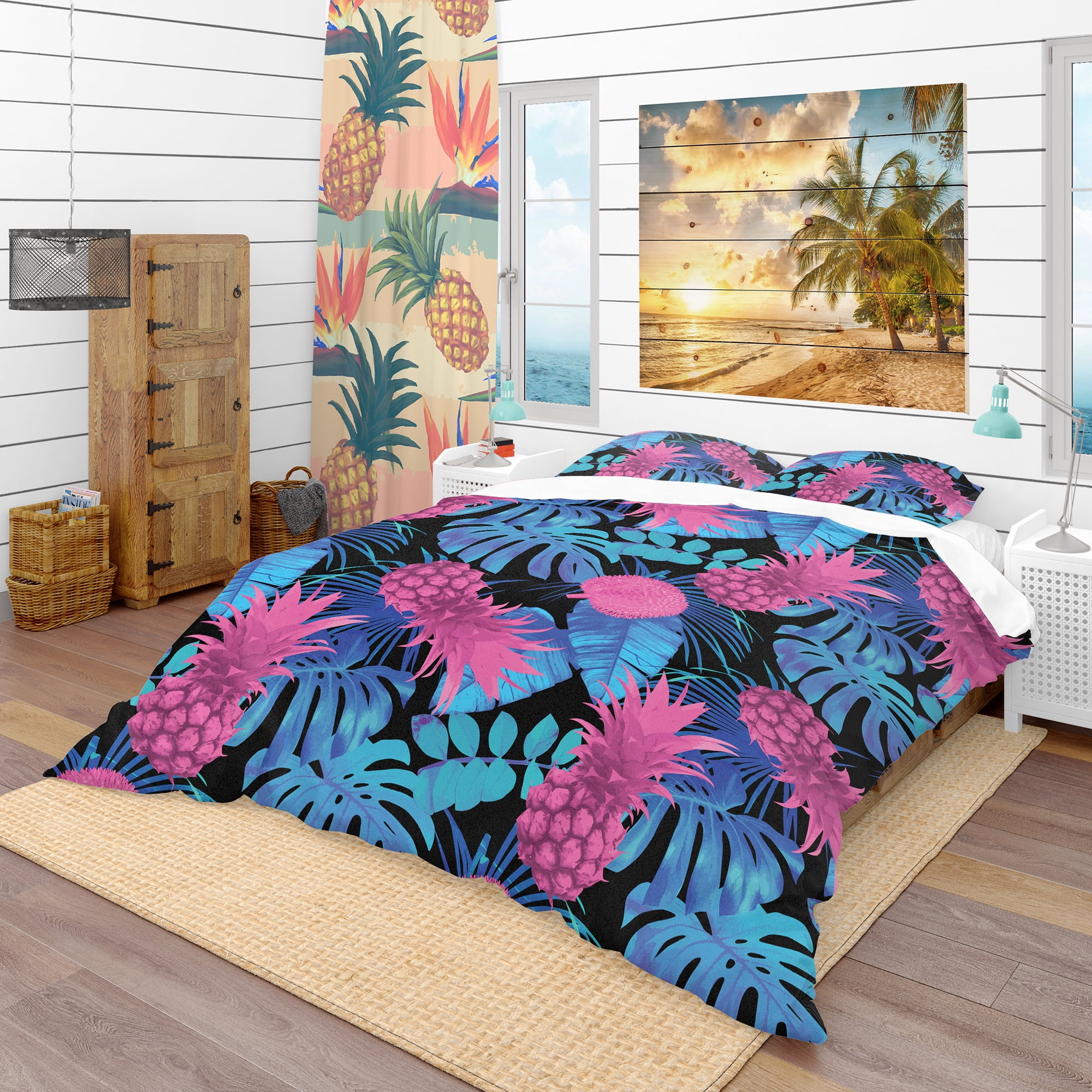 Designart 'Tropical Fruits & Palm Leaves' Tropical Duvet Cover Set