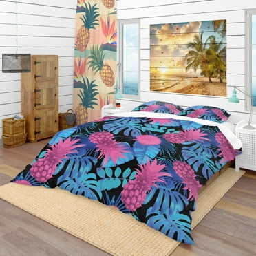 Designart 'Tropical Fruits & Palm Leaves' Tropical Duvet Cover Set