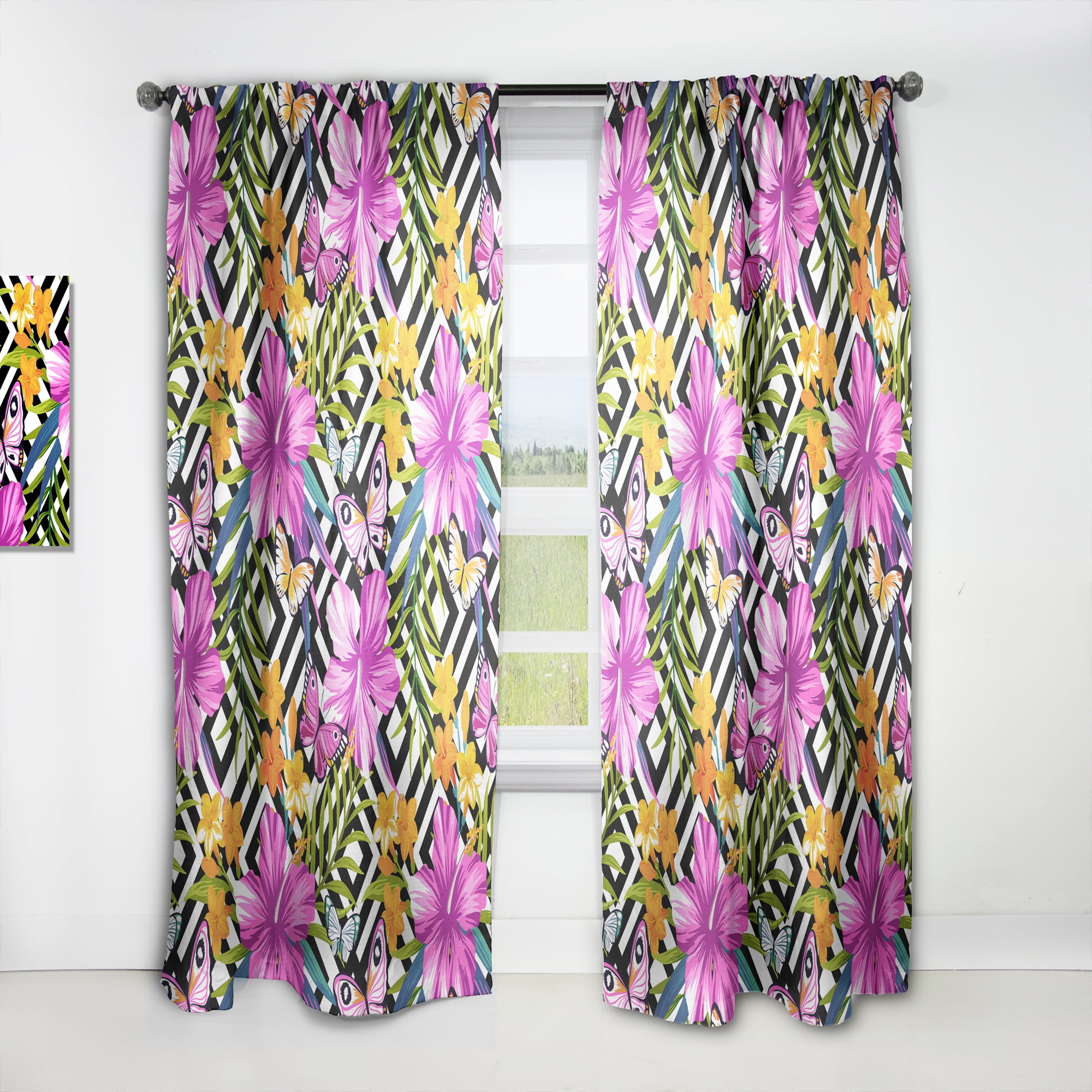 Designart 'Tropical Geometrics and Foliage' Mid-Century Modern Curtain Panel