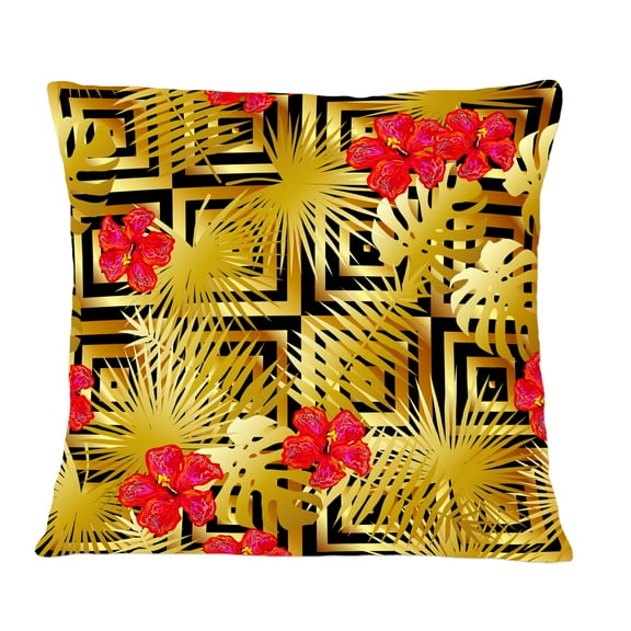 Designart Tropical Gold Luxury Pattern I' Mid-Century Modern Throw Pillow - 12x20