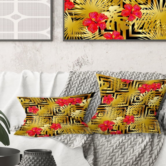 Designart Tropical Gold Luxury Pattern I' Mid-Century Modern Throw Pillow - 16x16