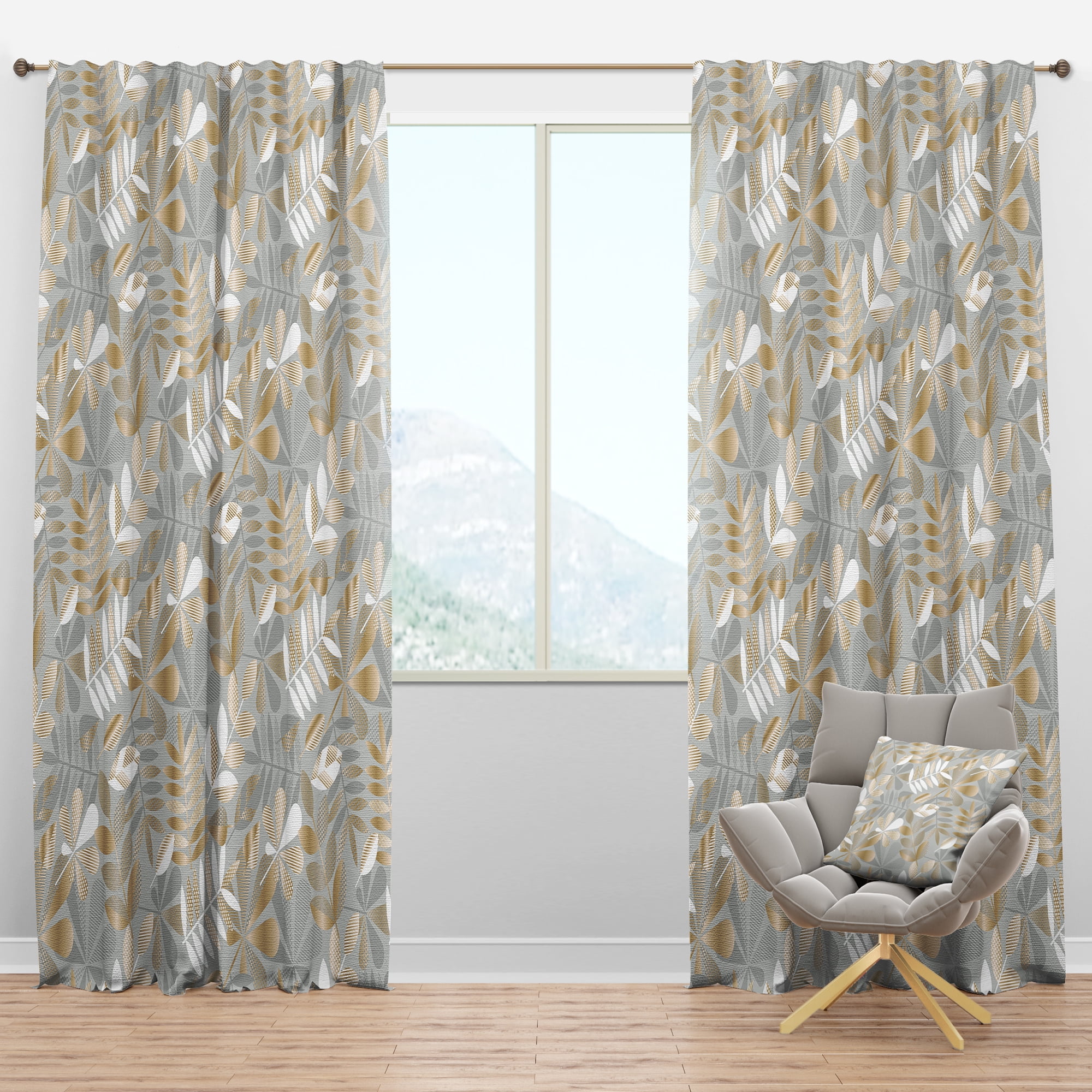 Designart 'Tropical Golden Pattern VIII' Mid-Century Modern Blackout Curtain Panel