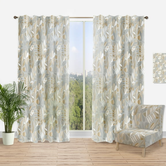 Designart 'Tropical Golden Pattern VIII' Mid-Century Modern Curtain Panel