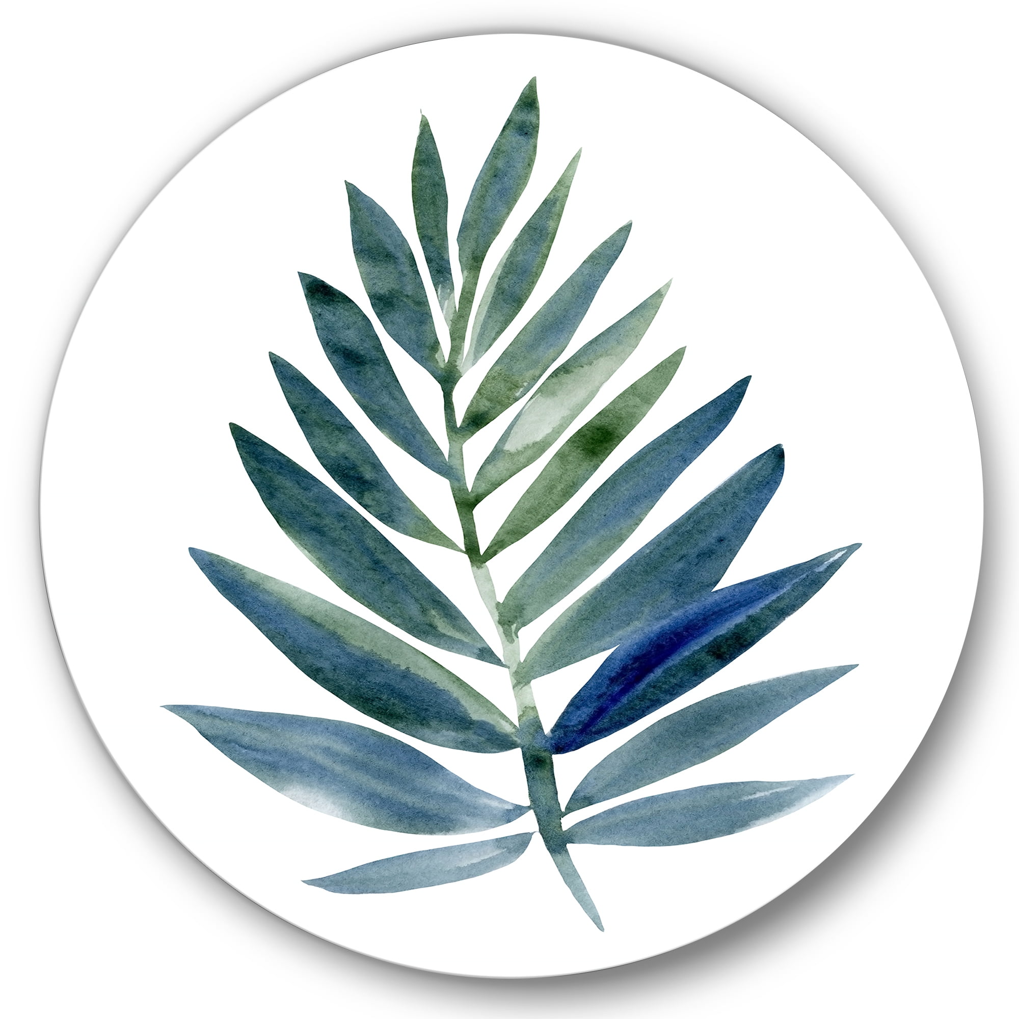 Designart 'Tropical Green Leaf On White' Farmhouse Circle Metal Wall Art 23x23 - Disc of 23