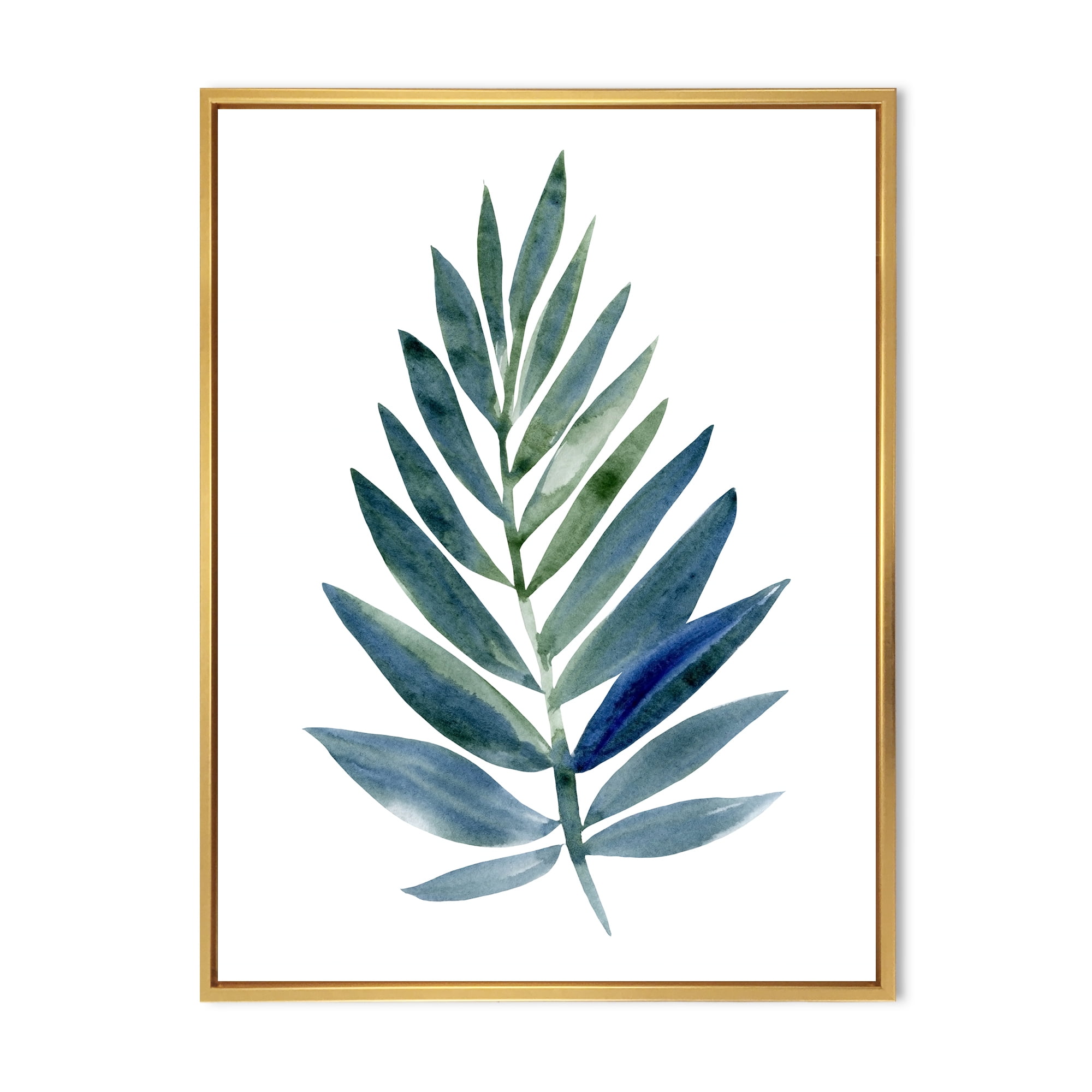Designart 'Tropical Green Leaf On White' Farmhouse Framed Canvas Wall Art Print