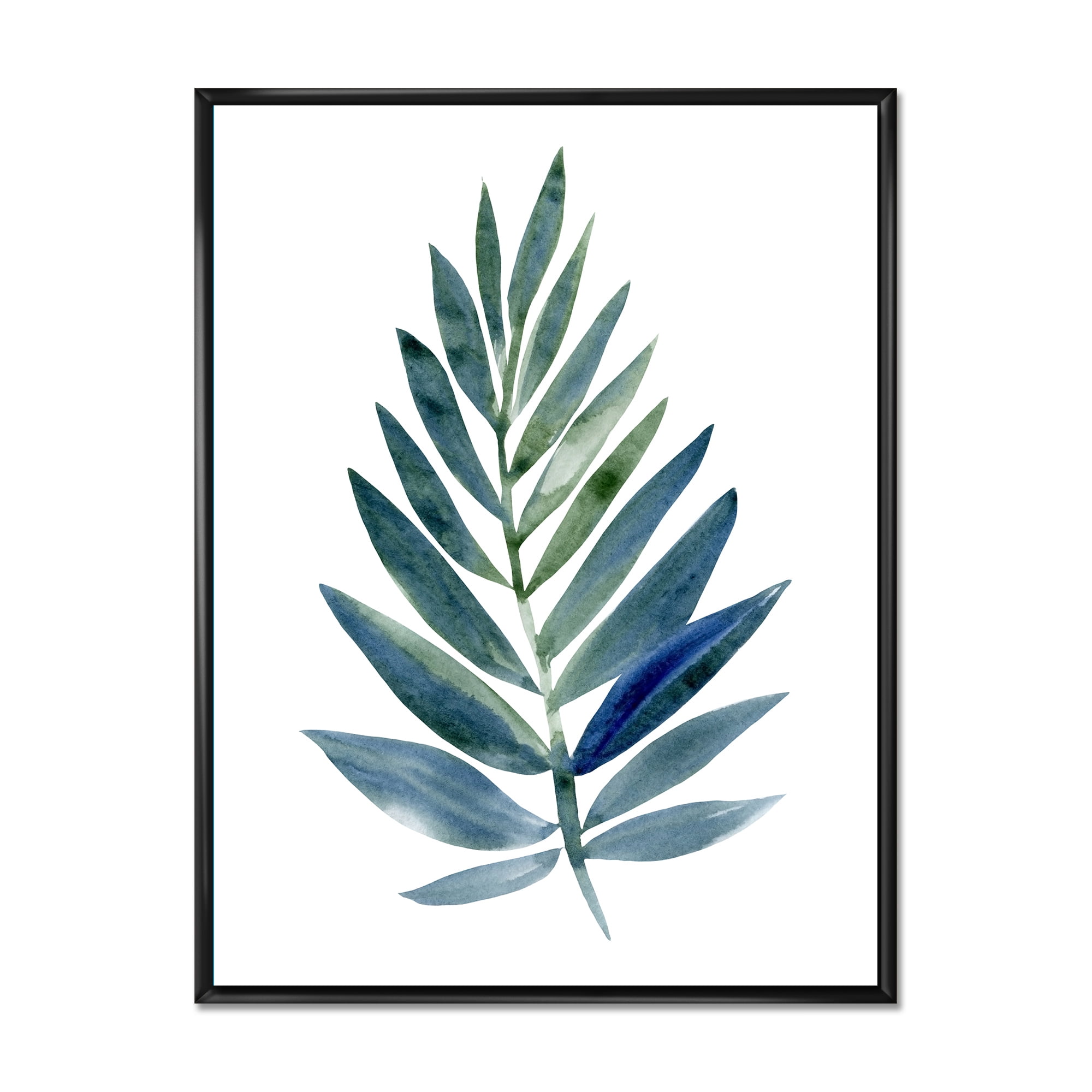 Designart 'Tropical Green Leaf On White' Farmhouse Framed Canvas Wall Art Print
