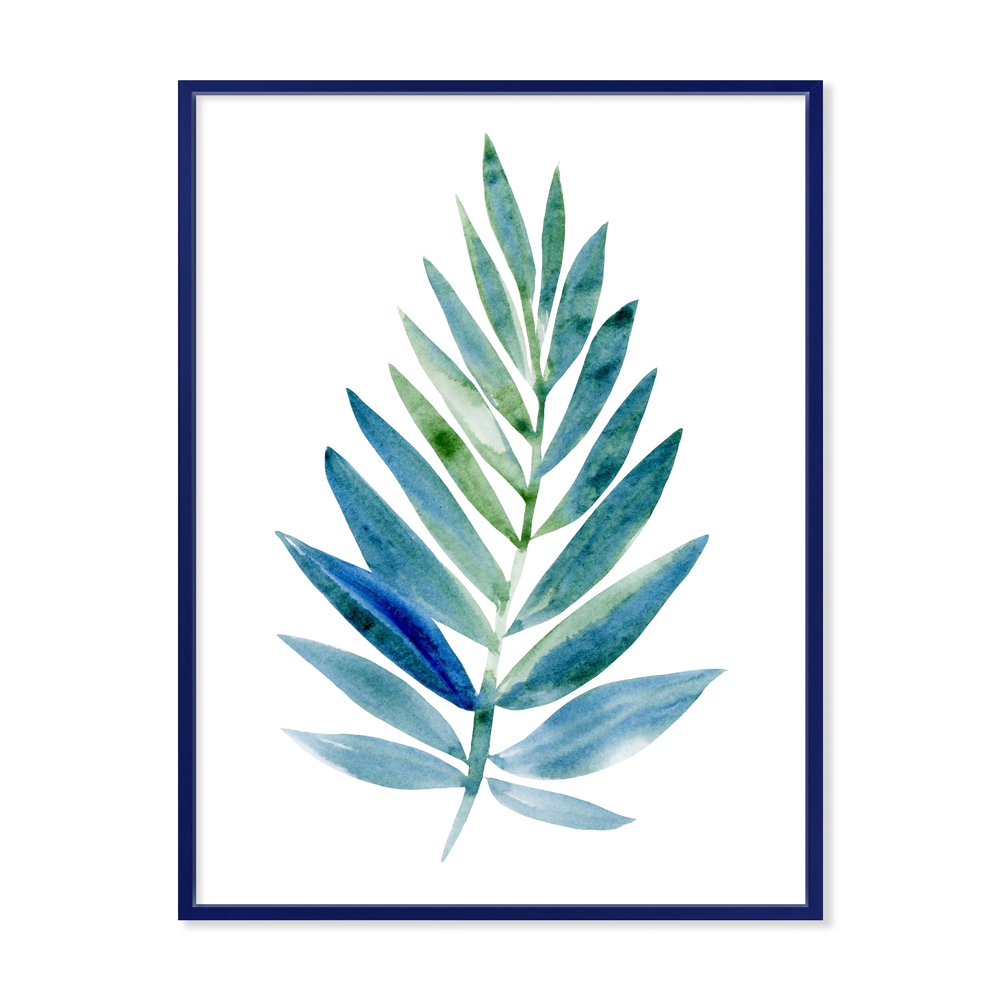Designart 'Tropical Green Leaf On White' Farmhouse Framed Canvas Wall Art Print