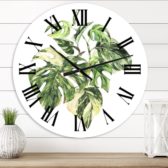 Designart 'Tropical Green Leaves In Summer Times I' Tropical Wall Clock