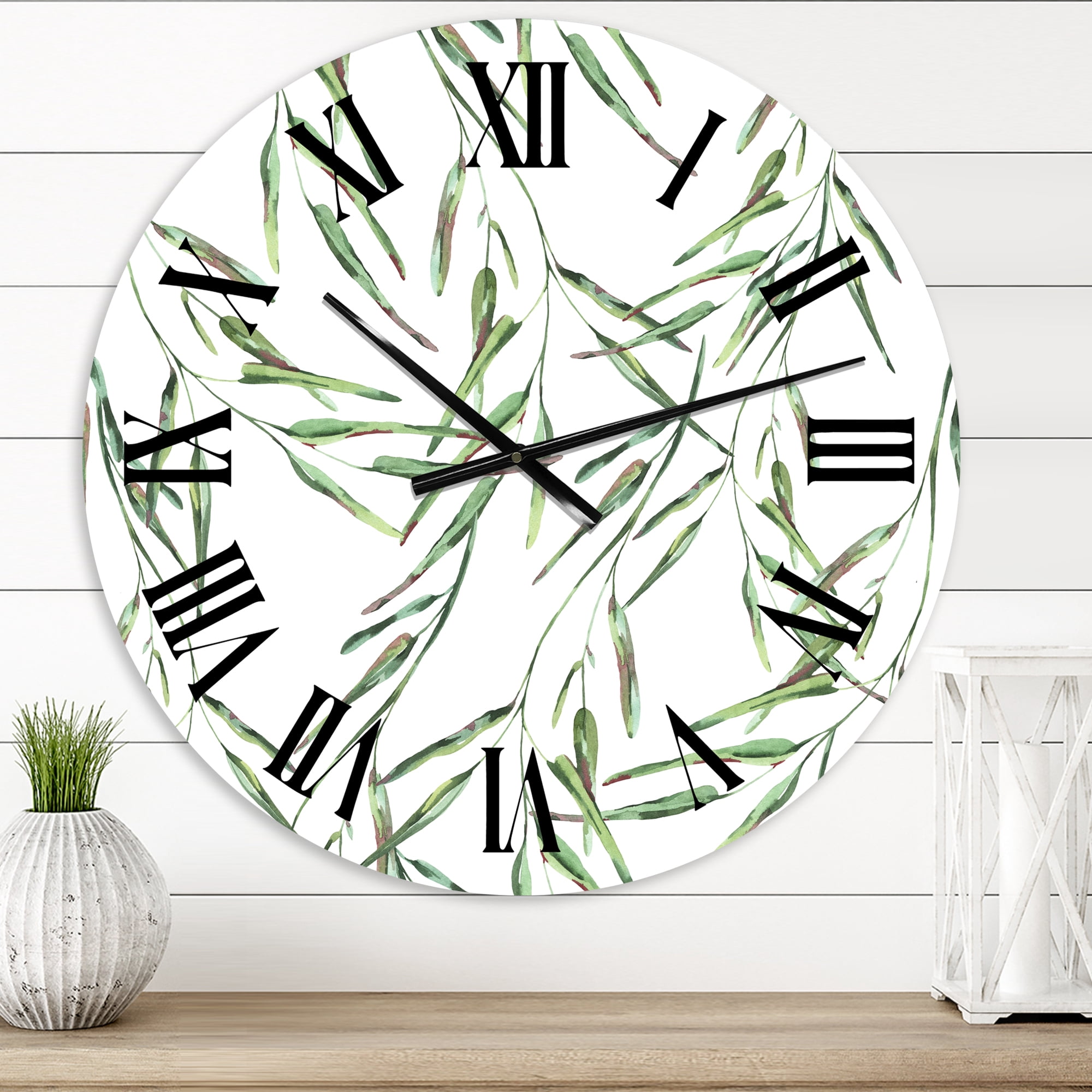 Designart 'Tropical Green Leaves In Summer Times Ii' Tropical Wall Clock