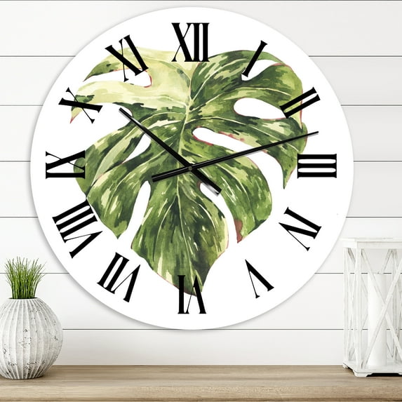 Designart 'Tropical Green Leaves In Summer Times Iii' Tropical Wall Clock