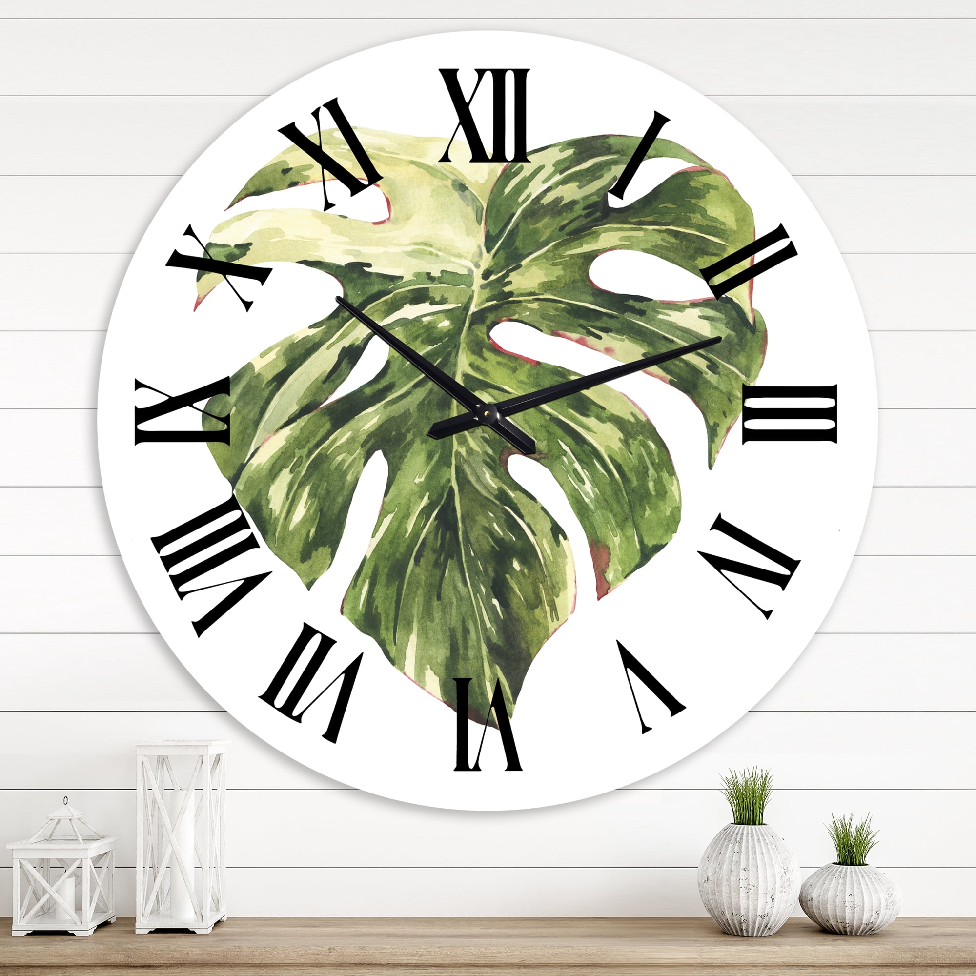 Designart 'Tropical Green Leaves In Summer Times Iii' Tropical Wall Clock