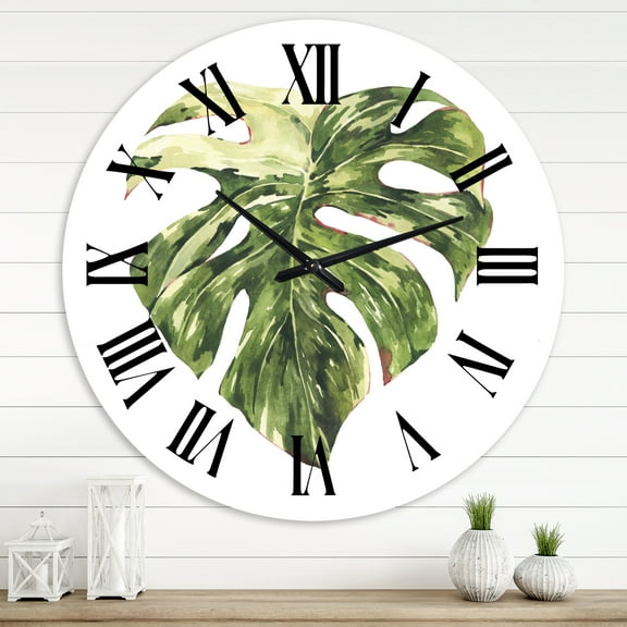 Designart 'Tropical Green Leaves In Summer Times Iii' Tropical Wall Clock