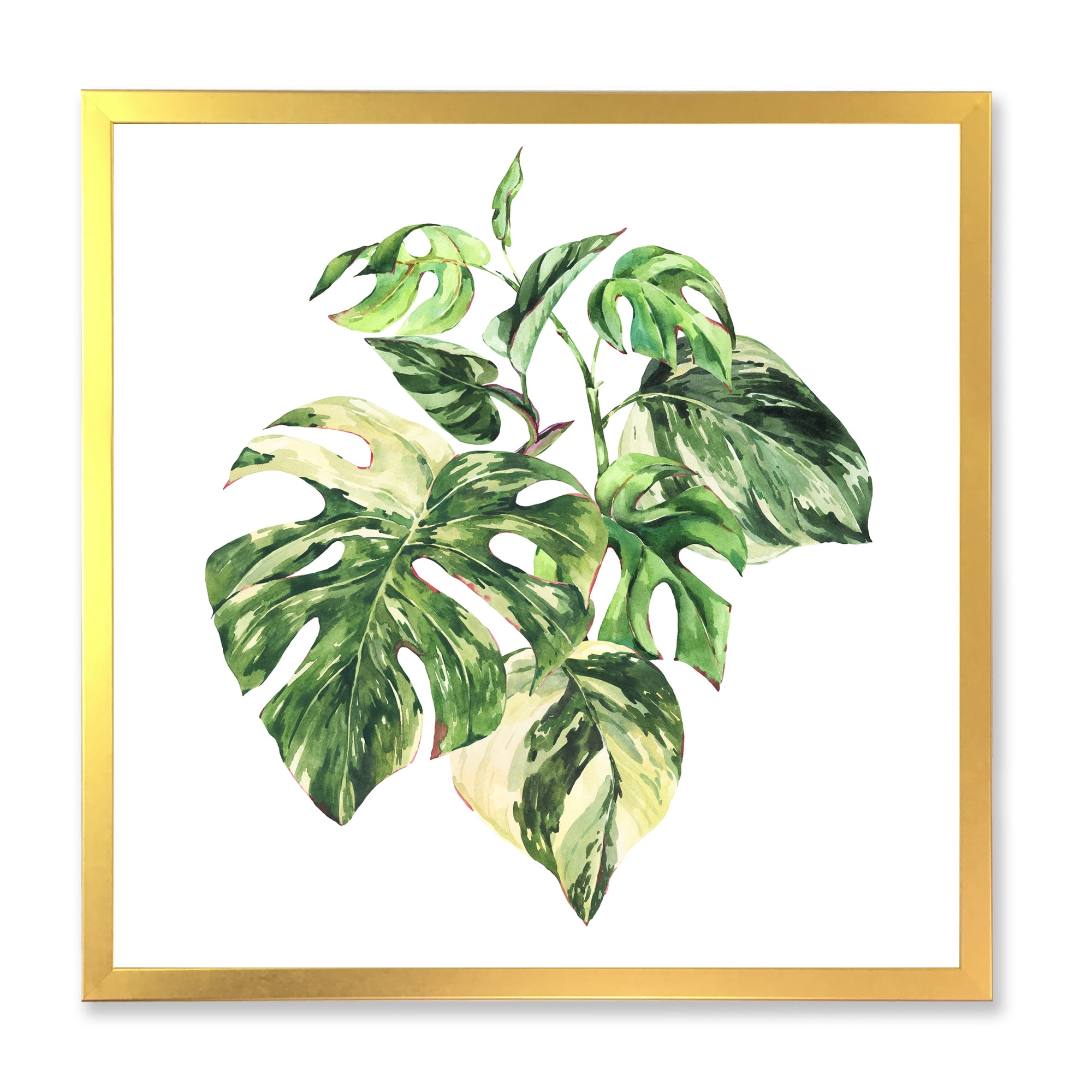 Designart 'Tropical Green Leaves On White In Summer Times I' Tropical Framed Art Print