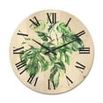 thumbnail image 1 of Designart 'Tropical Green Leaves On White In Summer Times I' Tropical Wood Wall Clock, 1 of 5