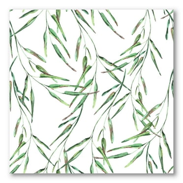 Designart ' Tropical Green Leaves On White In Summer Times II ' Tropical Canvas Wall Art Print