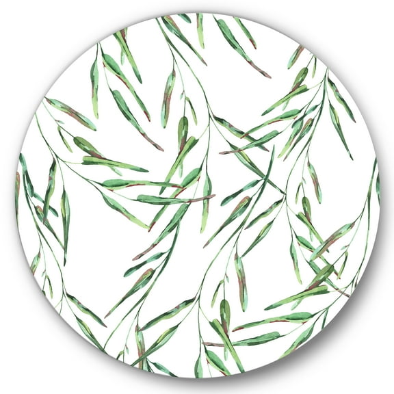 Designart 'Tropical Green Leaves On White In Summer Times II' Tropical Circle Metal Wall Art 36x36 - Disc of 36