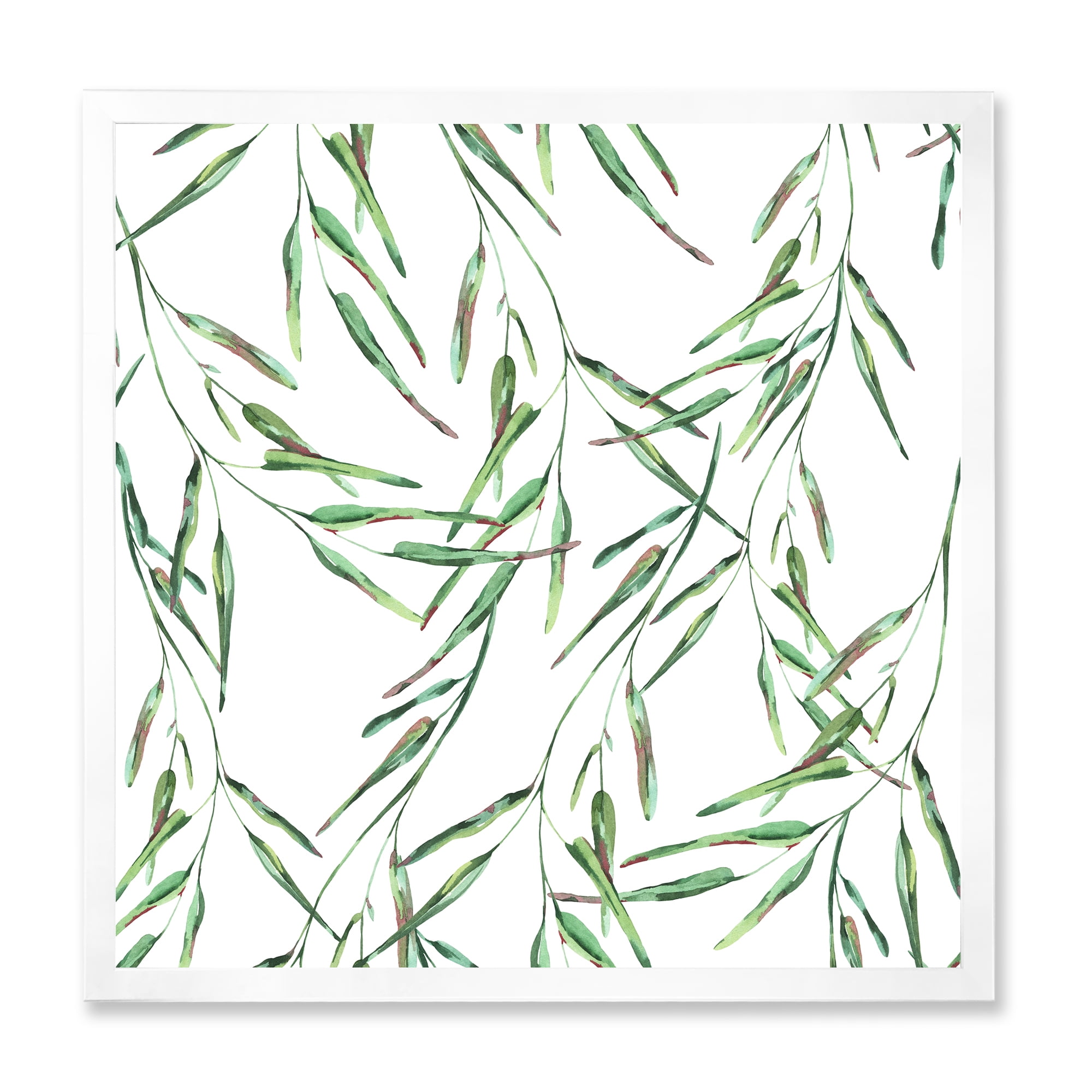Designart 'Tropical Green Leaves On White In Summer Times II' Tropical Framed Art Print