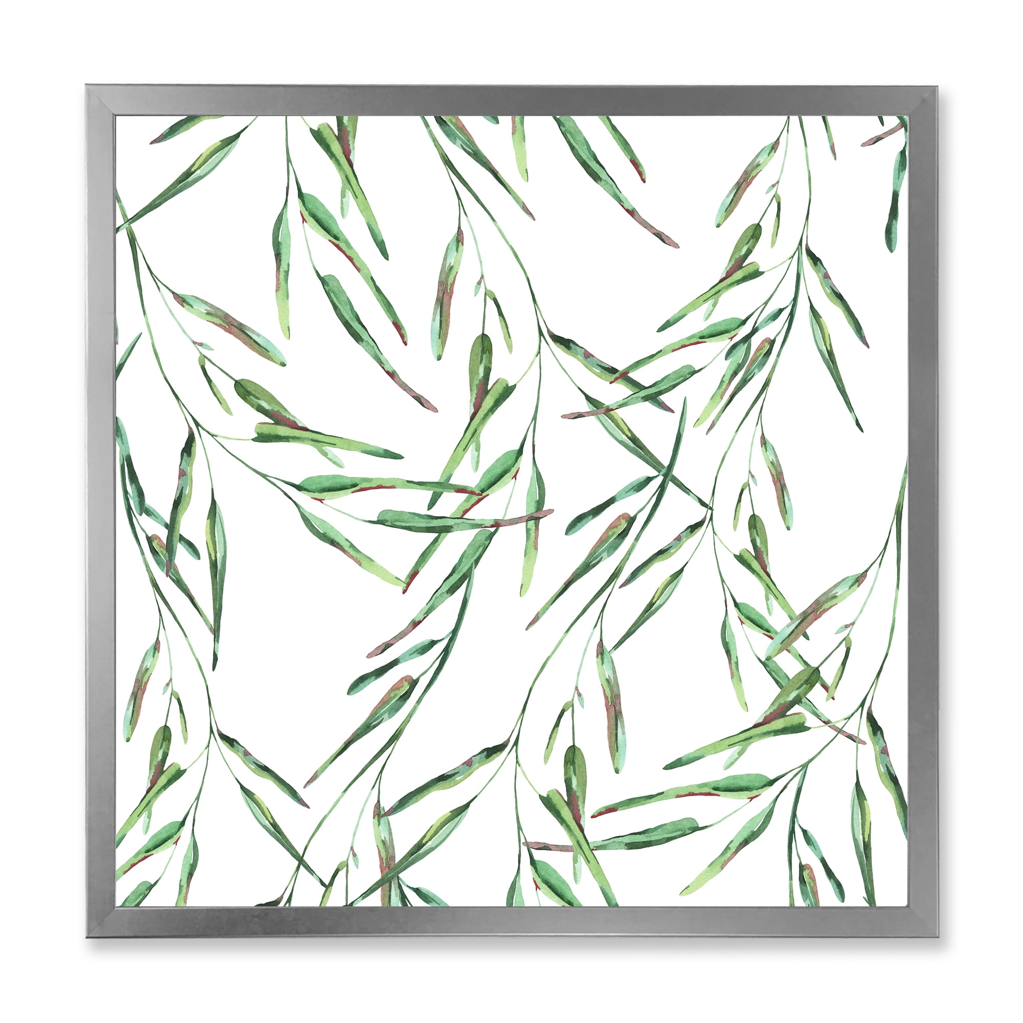 Designart 'Tropical Green Leaves On White In Summer Times II' Tropical Framed Art Print