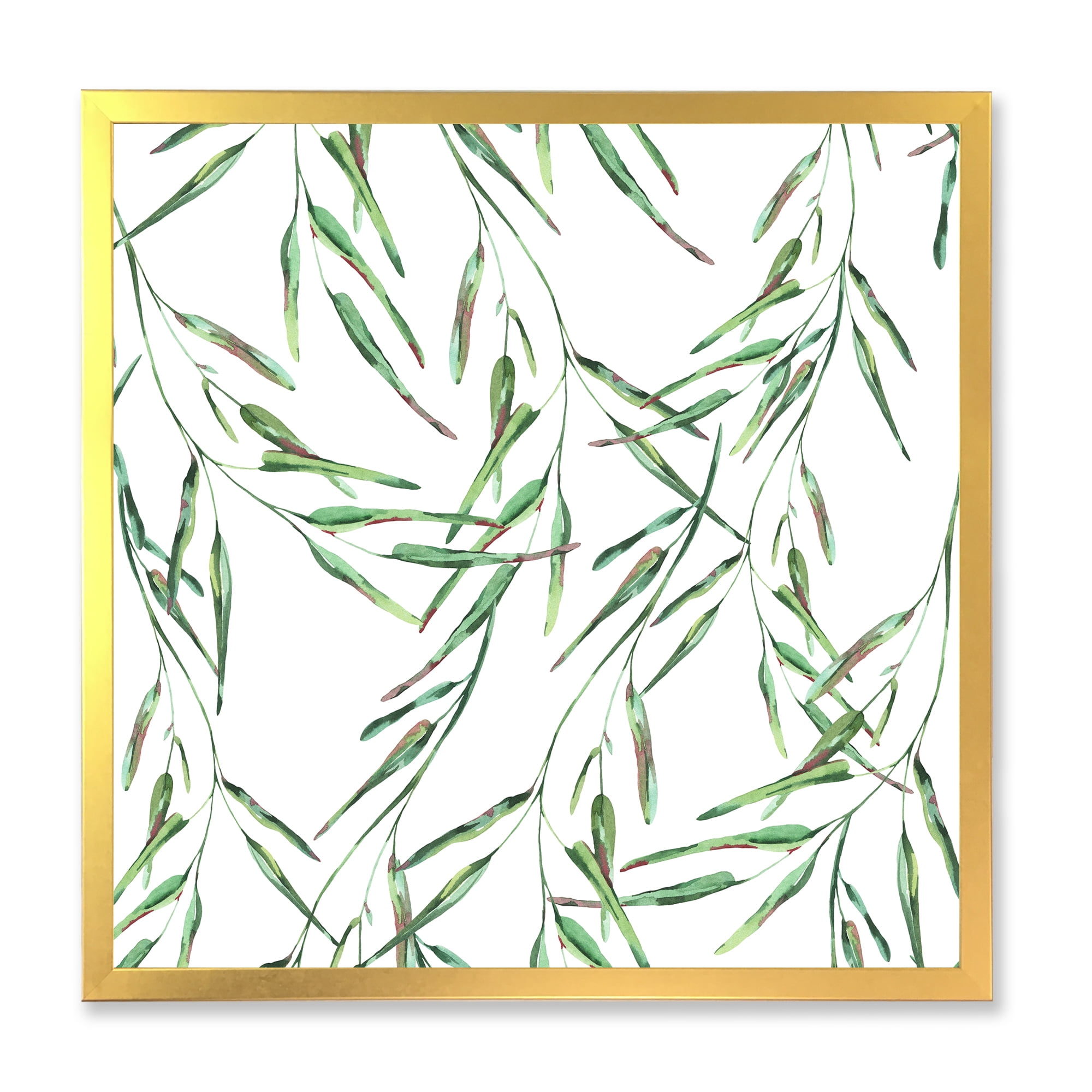 Designart 'Tropical Green Leaves On White In Summer Times II' Tropical Framed Art Print