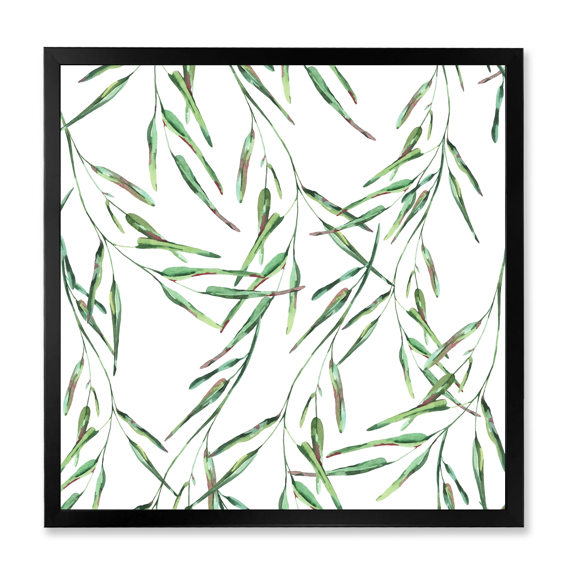 Designart 'Tropical Green Leaves On White In Summer Times II' Tropical Framed Art Print