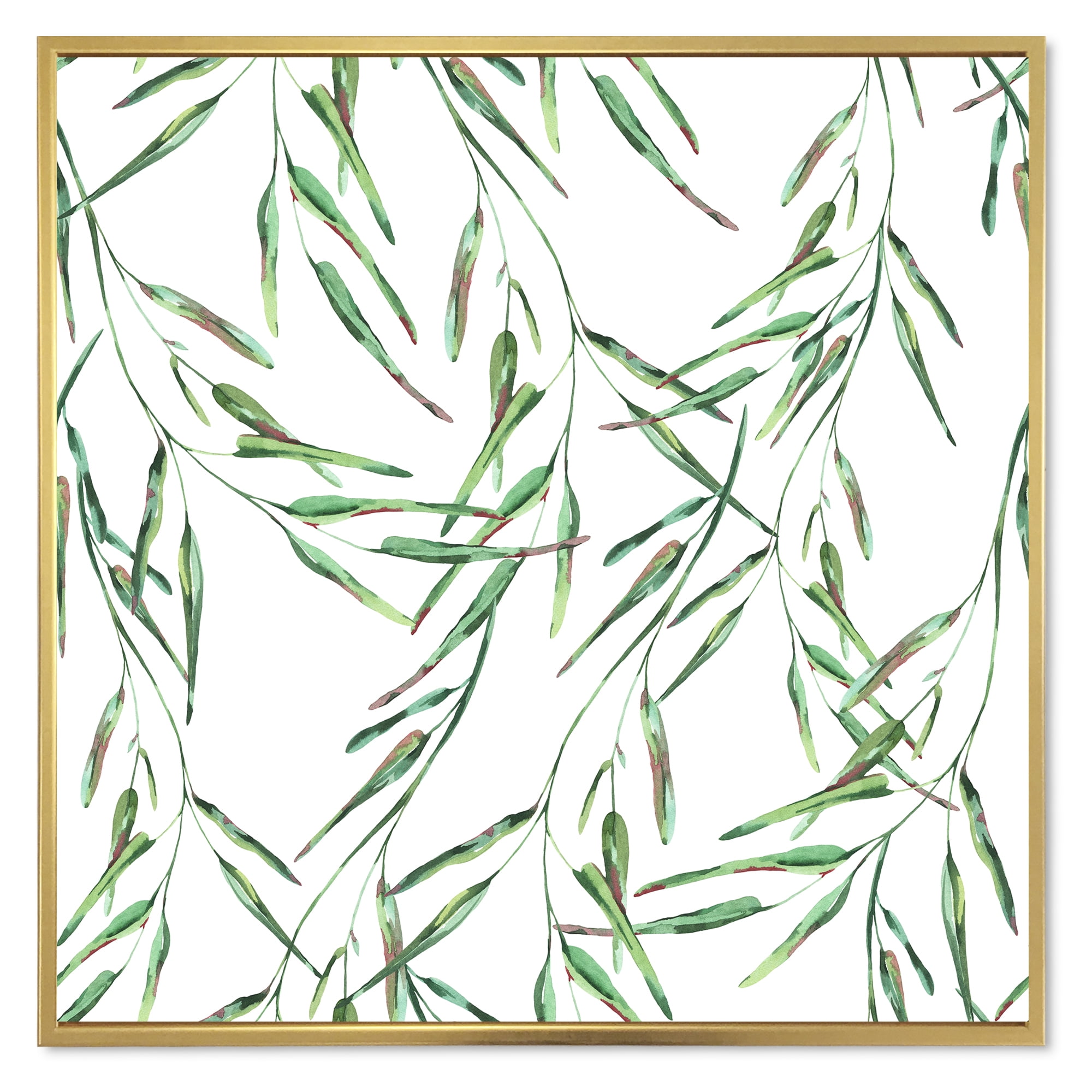 Designart 'Tropical Green Leaves On White In Summer Times II' Tropical Framed Canvas Wall Art Print