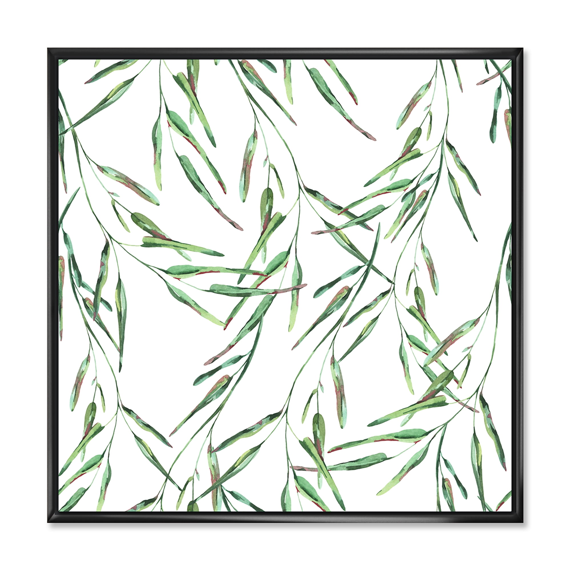 Designart 'Tropical Green Leaves On White In Summer Times II' Tropical Framed Canvas Wall Art Print