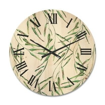Designart 'Tropical Green Leaves On White In Summer Times II' Tropical Wood Wall Clock