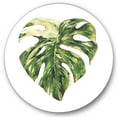 thumbnail image 1 of Designart 'Tropical Green Leaves On White In Summer Times III' Tropical Circle Metal Wall Art 36x36 - Disc of 36, 1 of 5