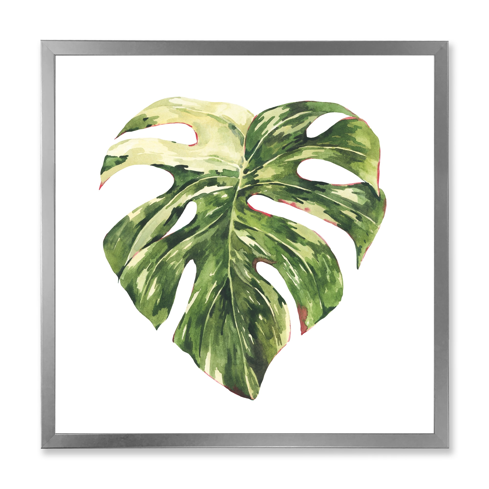 Designart 'Tropical Green Leaves On White In Summer Times III' Tropical Framed Art Print