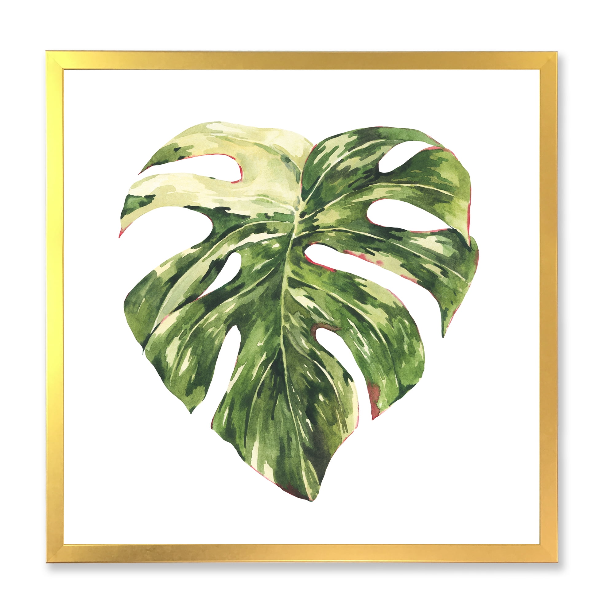Designart 'Tropical Green Leaves On White In Summer Times III' Tropical Framed Art Print
