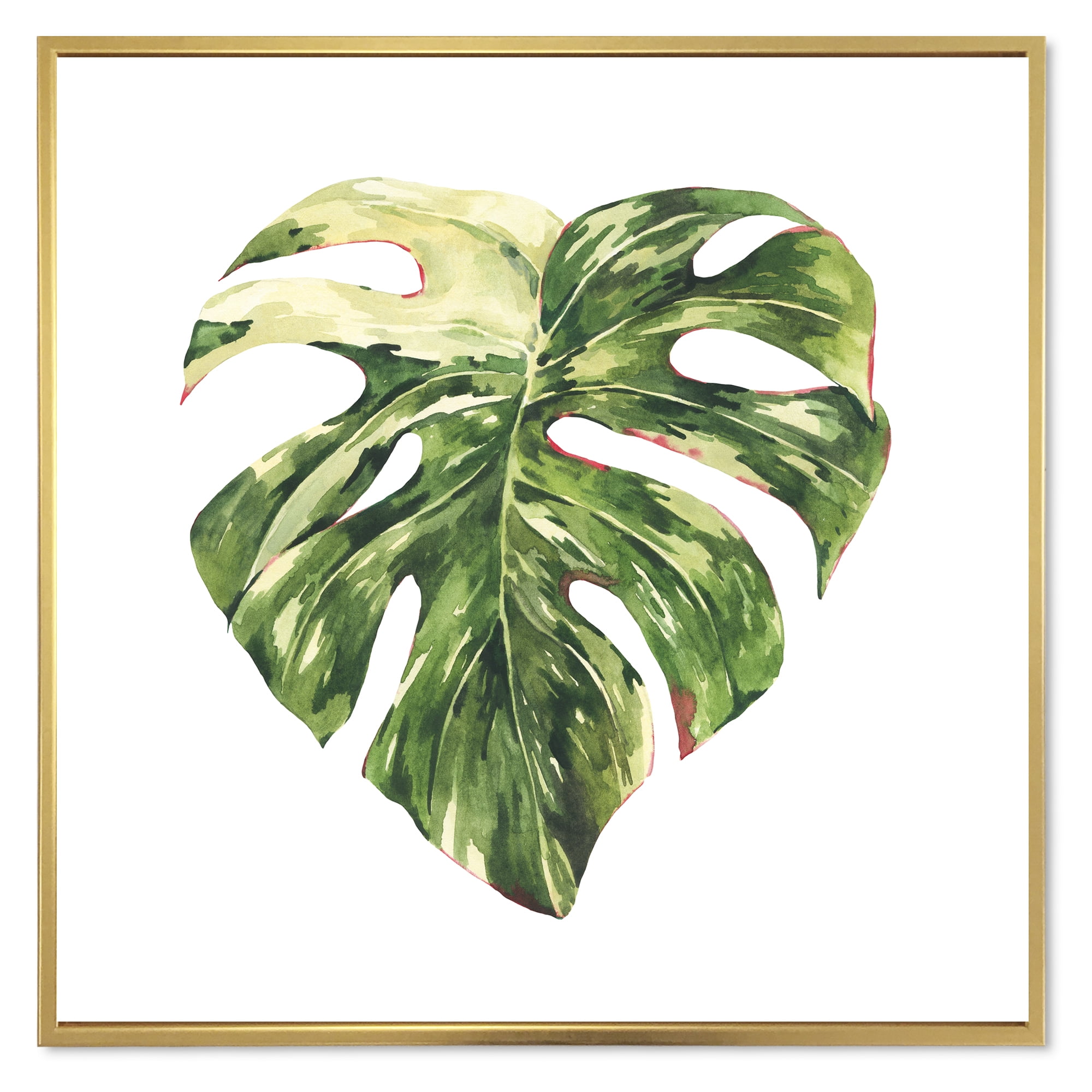 Designart 'Tropical Green Leaves On White In Summer Times III' Tropical Framed Canvas Wall Art Print